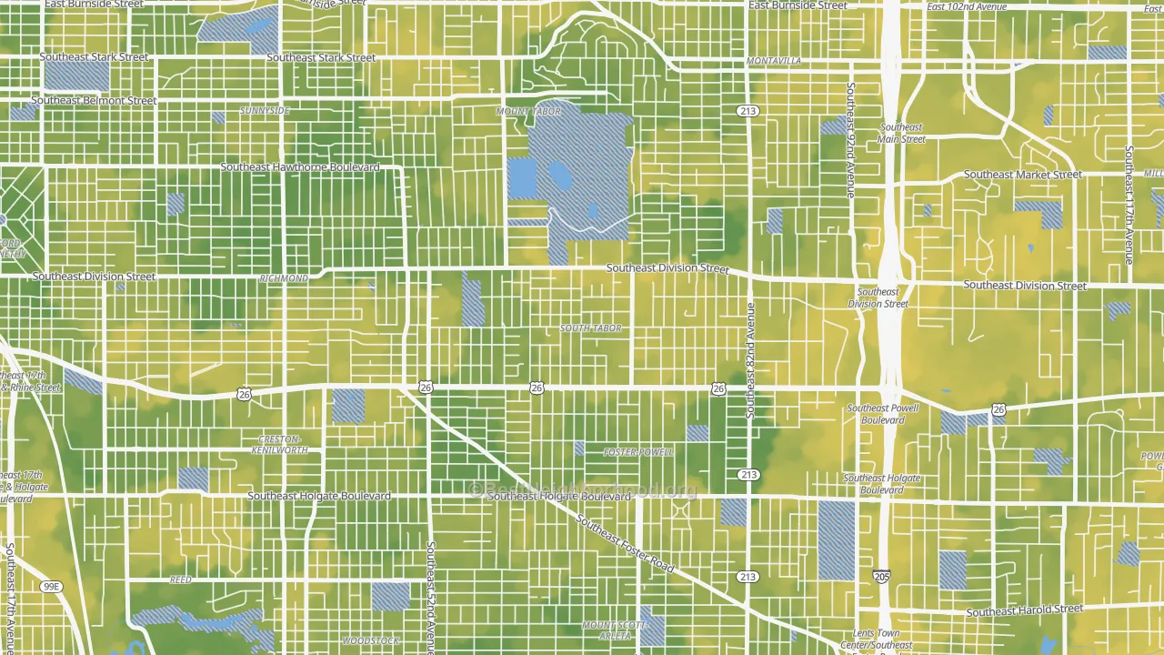 Bike Grade map of South Tabor, Portland, OR