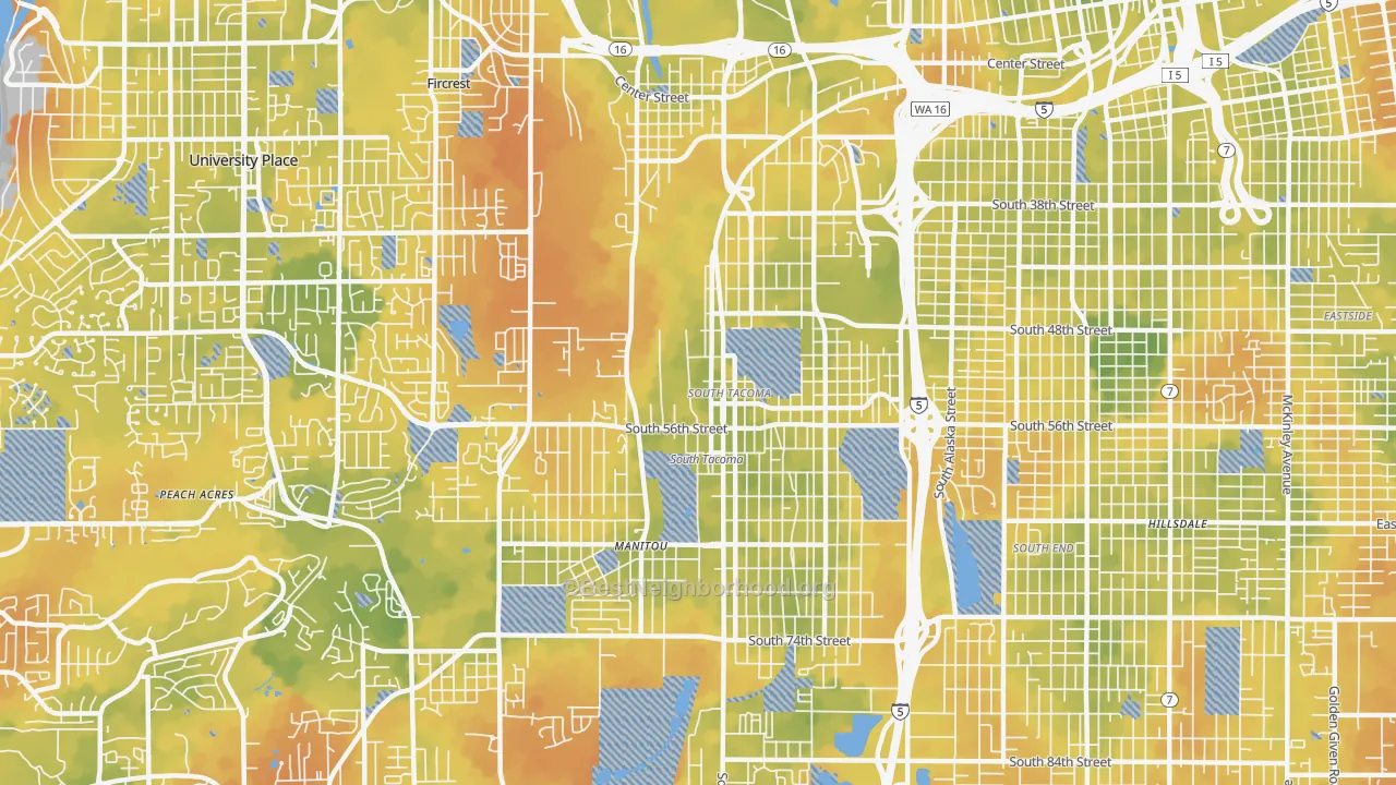 Bike Grade map of South Tacoma, Tacoma, WA