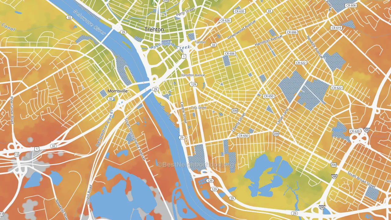 Bike Grade map of South Trenton, Trenton, NJ