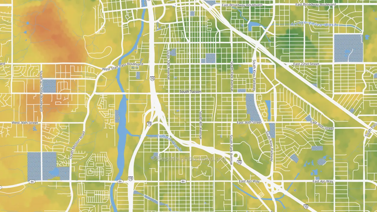Bike Grade map of South Tucson, AZ