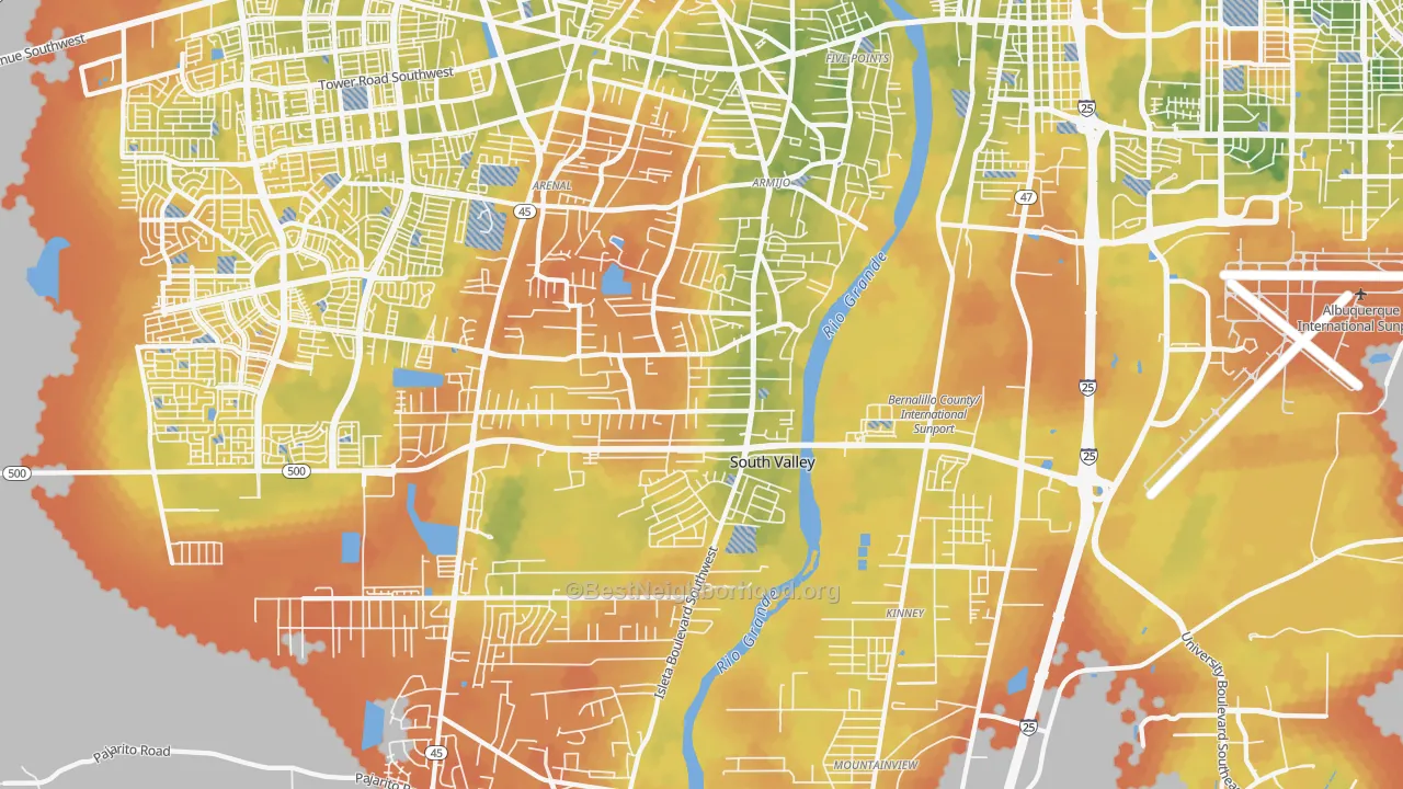 Bike Grade map of South Valley, NM
