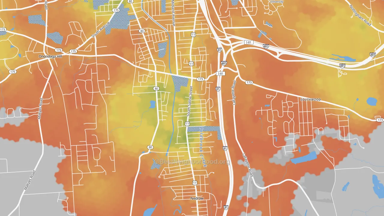 Bike Grade map of South Valley, Syracuse, NY