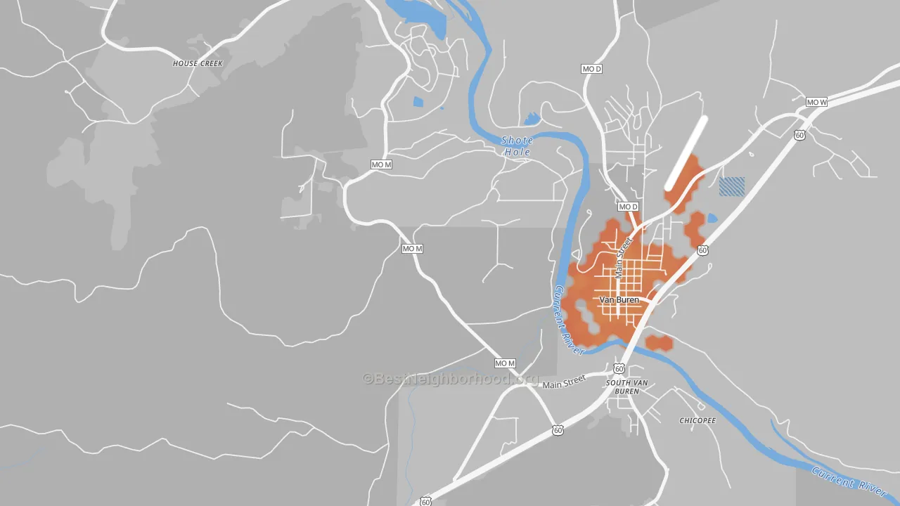 Bike Grade map of South Van Buren, MO