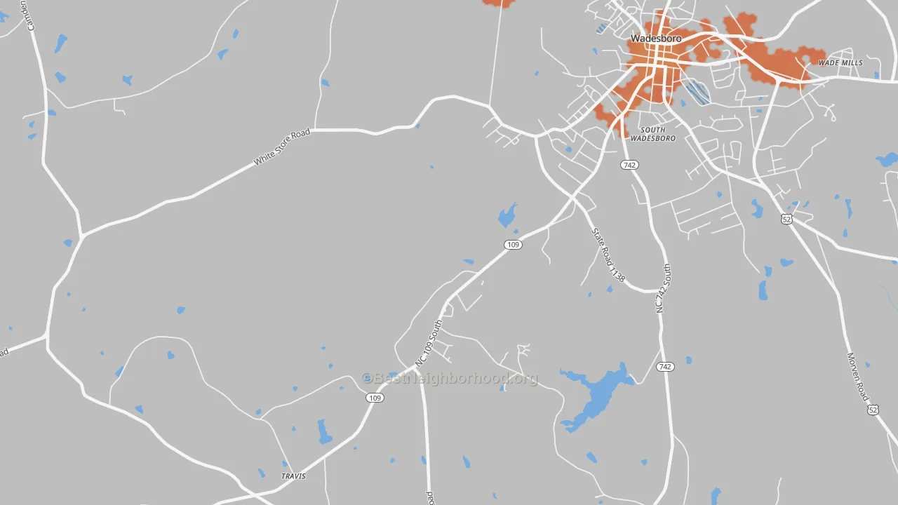 Bike Grade map of South Wadesboro, NC