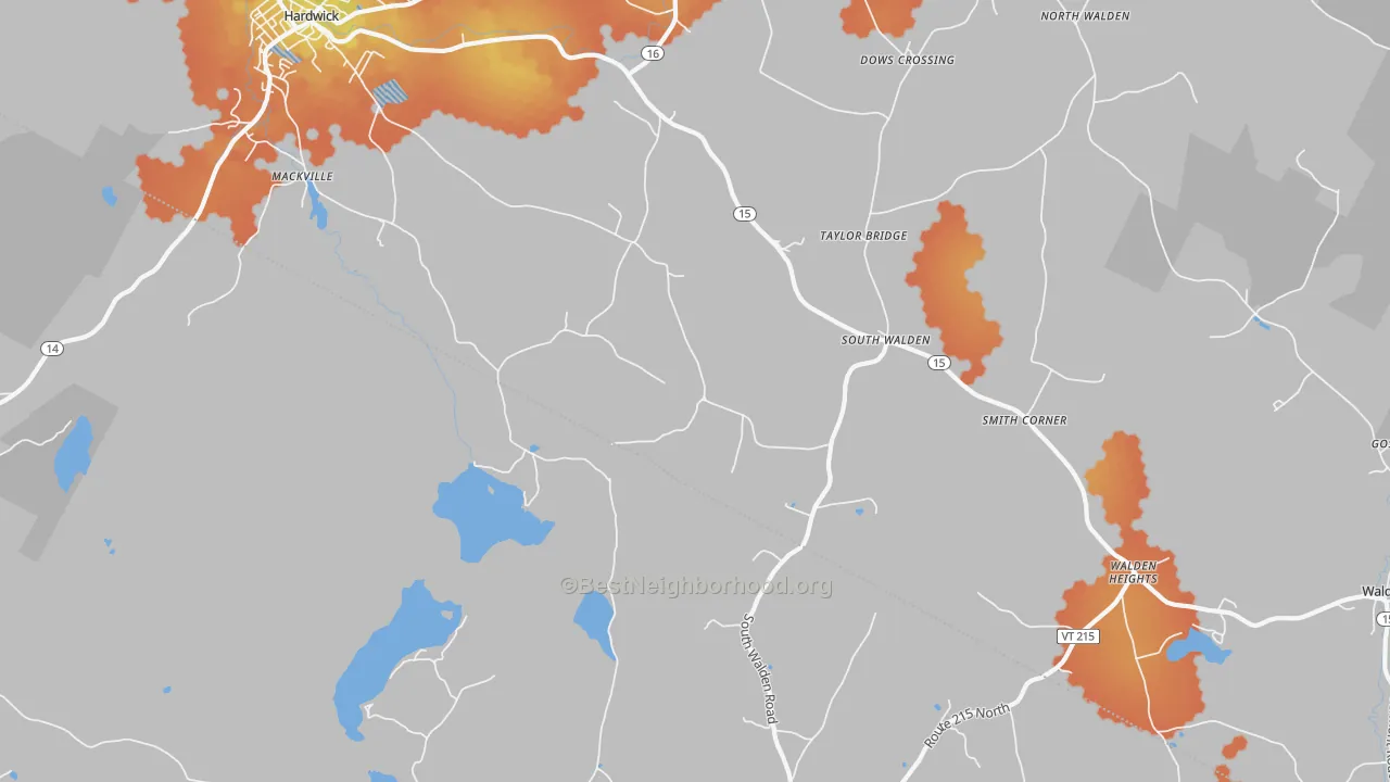 Bike Grade map of South Walden, VT
