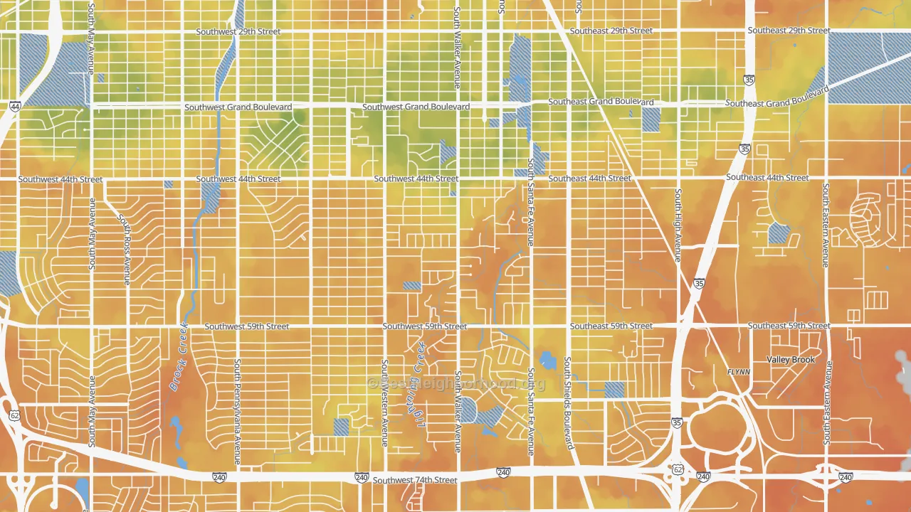 Bike Grade map of South Walker, Oklahoma City, OK