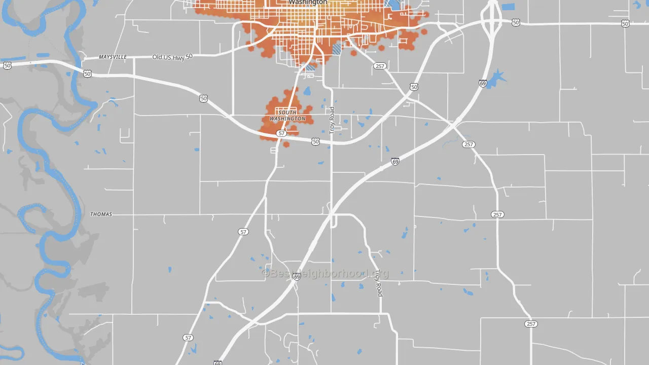 Bike Grade map of South Washington, IN