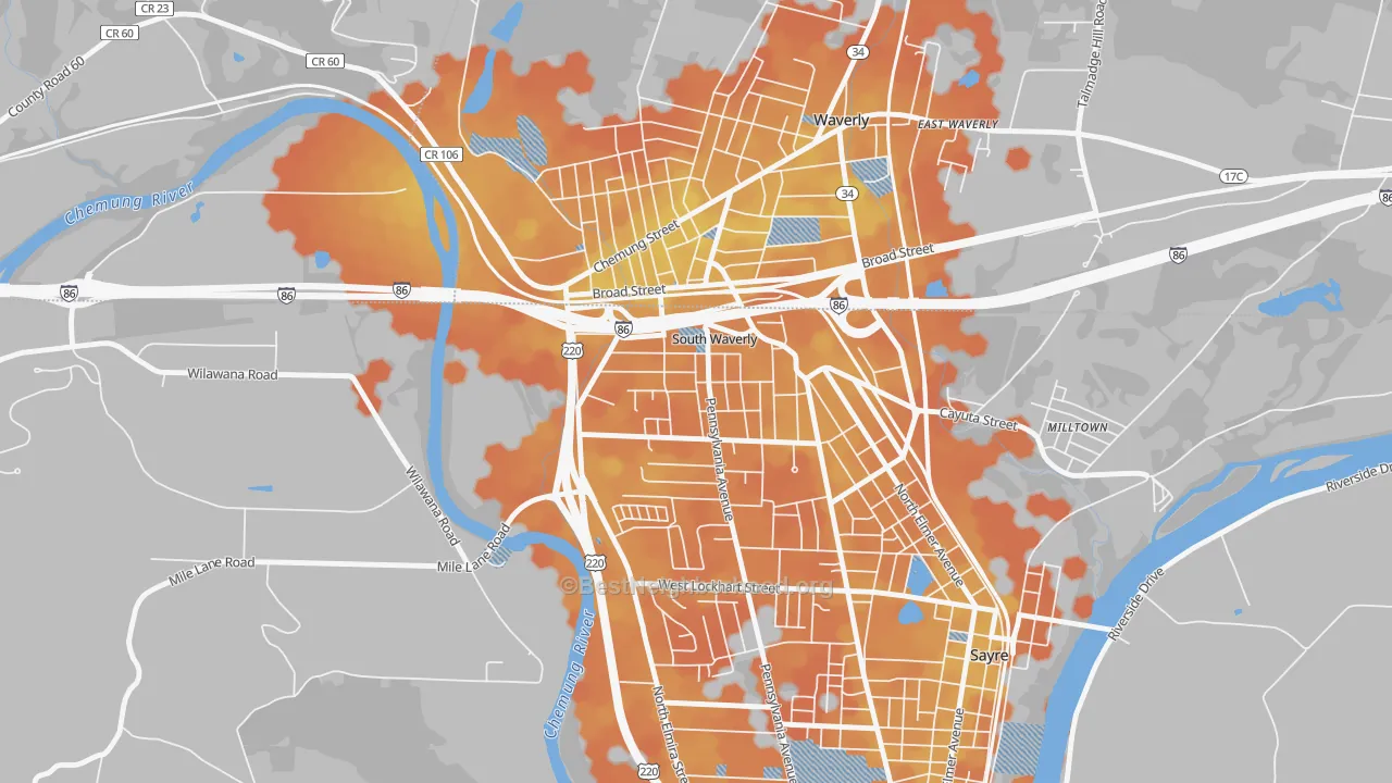 Bike Grade map of South Waverly, PA