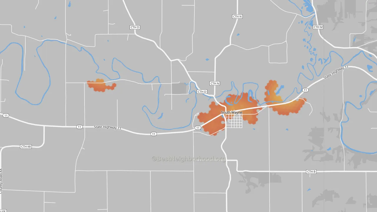 Bike Grade map of South Wayne, WI