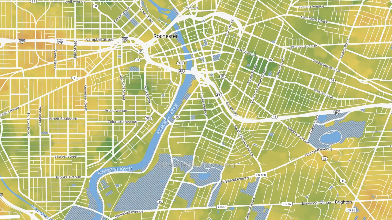 Bike Grade map of South Wedge, Rochester, NY