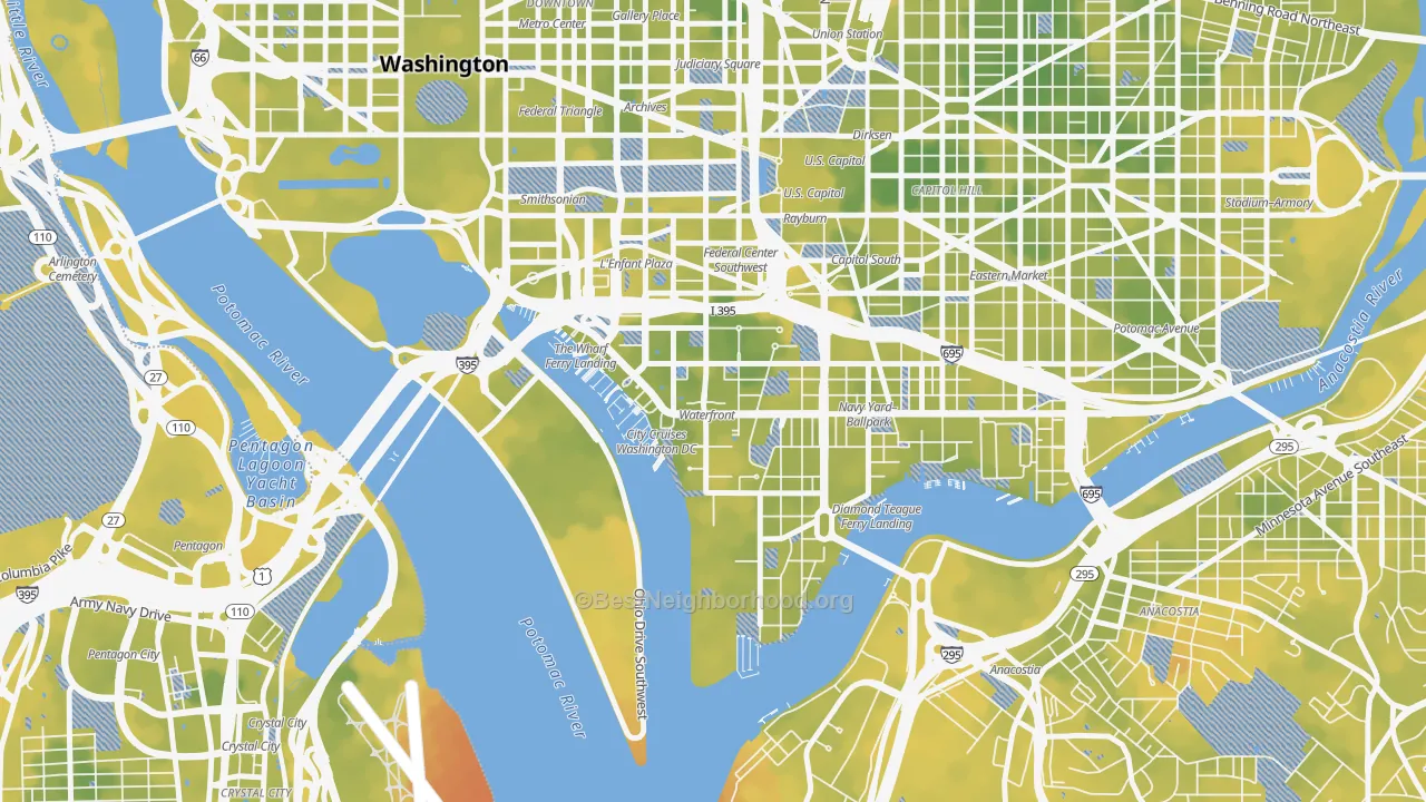 Bike Grade map of South West, Washington, DC