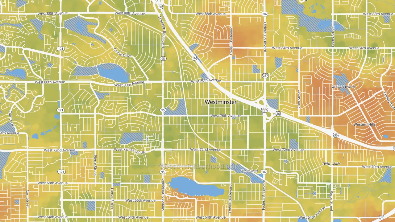Bike Grade map of South Westminster, Westminster, CO