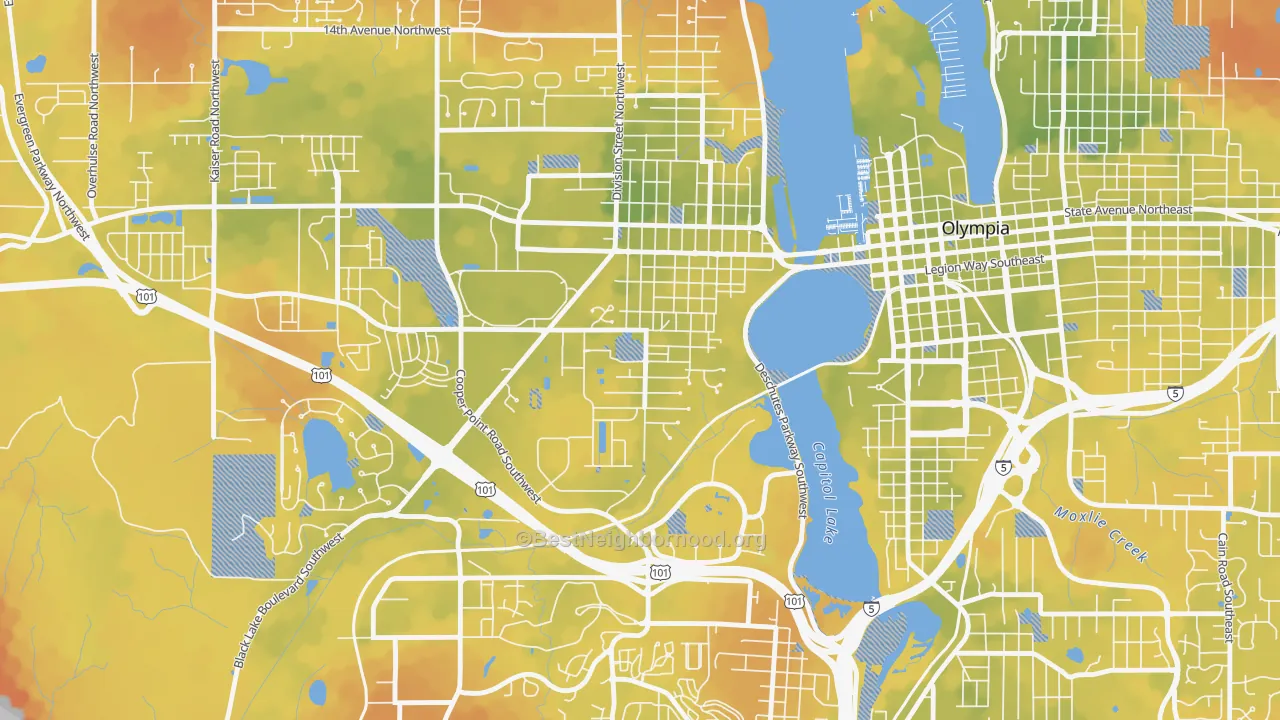 Bike Grade map of South Westside, Olympia, WA