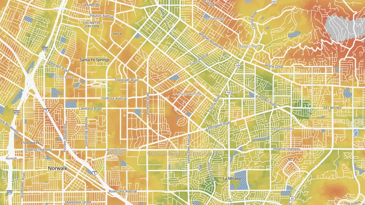 Bike Grade map of South Whittier, CA
