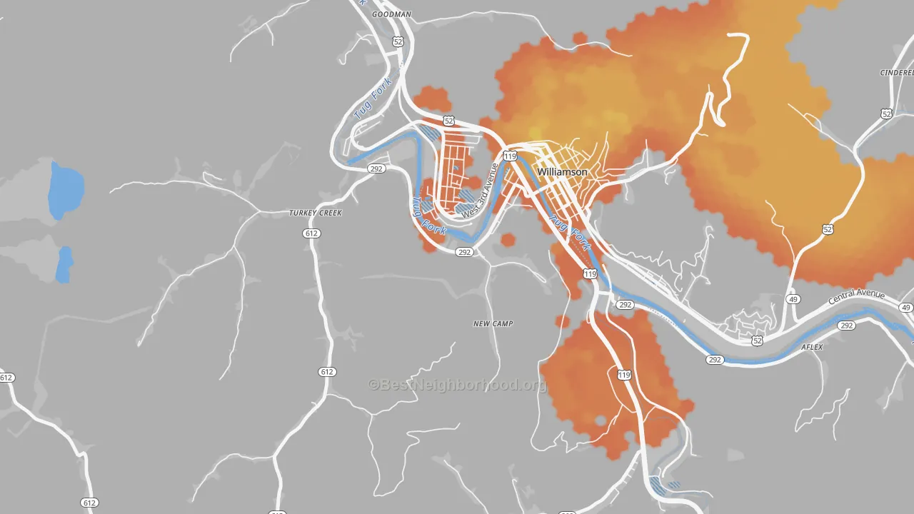 Bike Grade map of South Williamson, KY