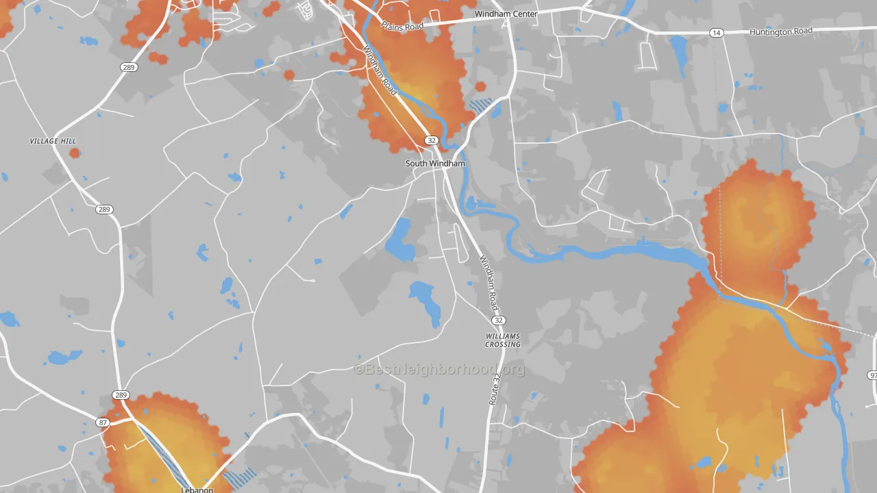 Bike Grade map of South Windham, CT