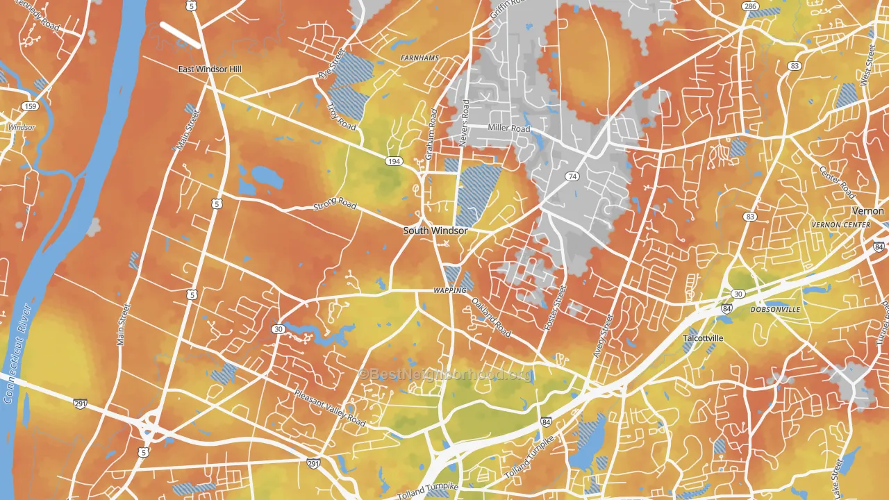 Bike Grade map of South Windsor, CT