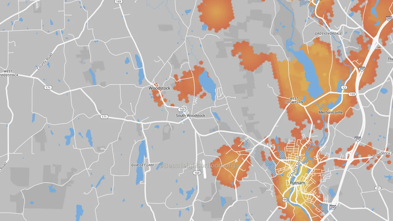 Bike Grade map of South Woodstock, CT