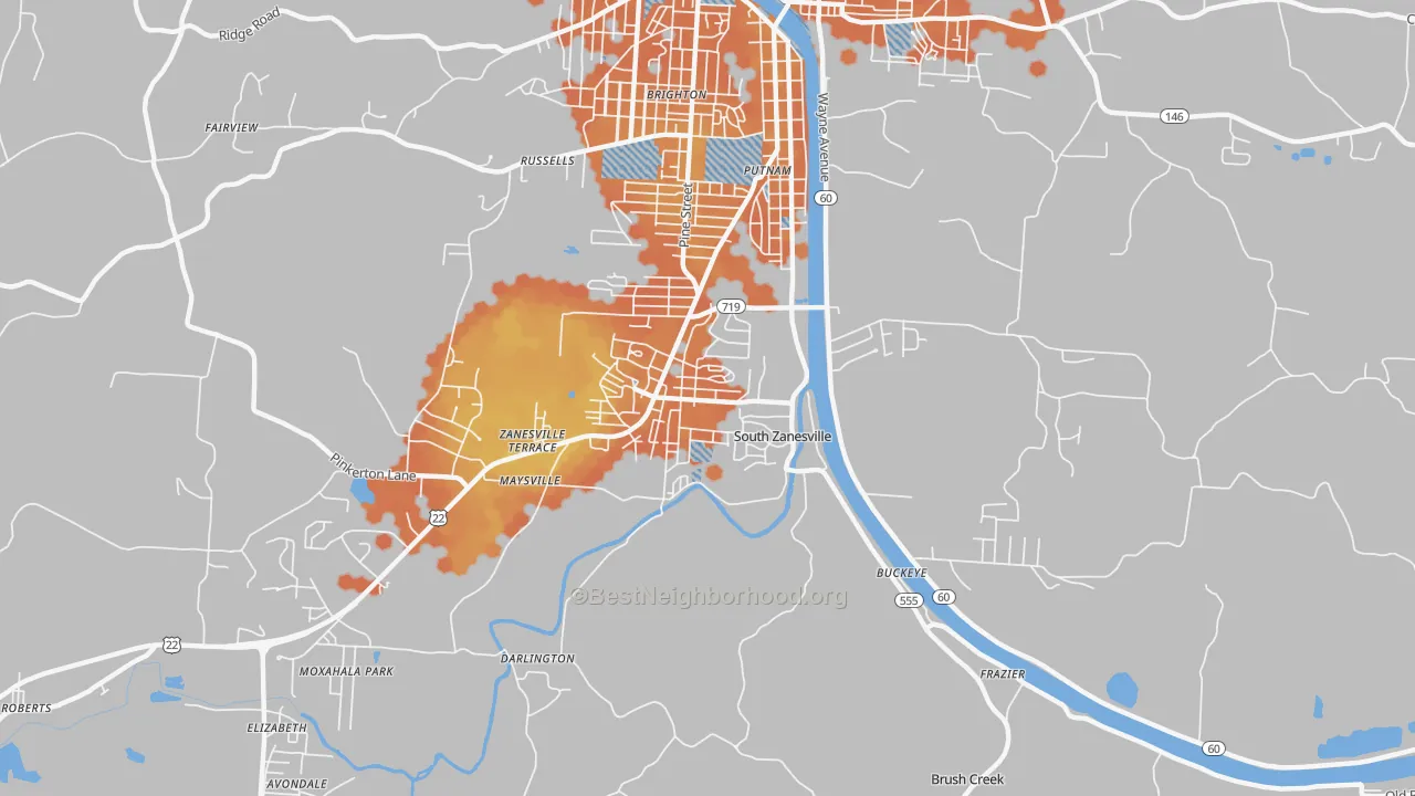 Bike Grade map of South Zanesville, OH