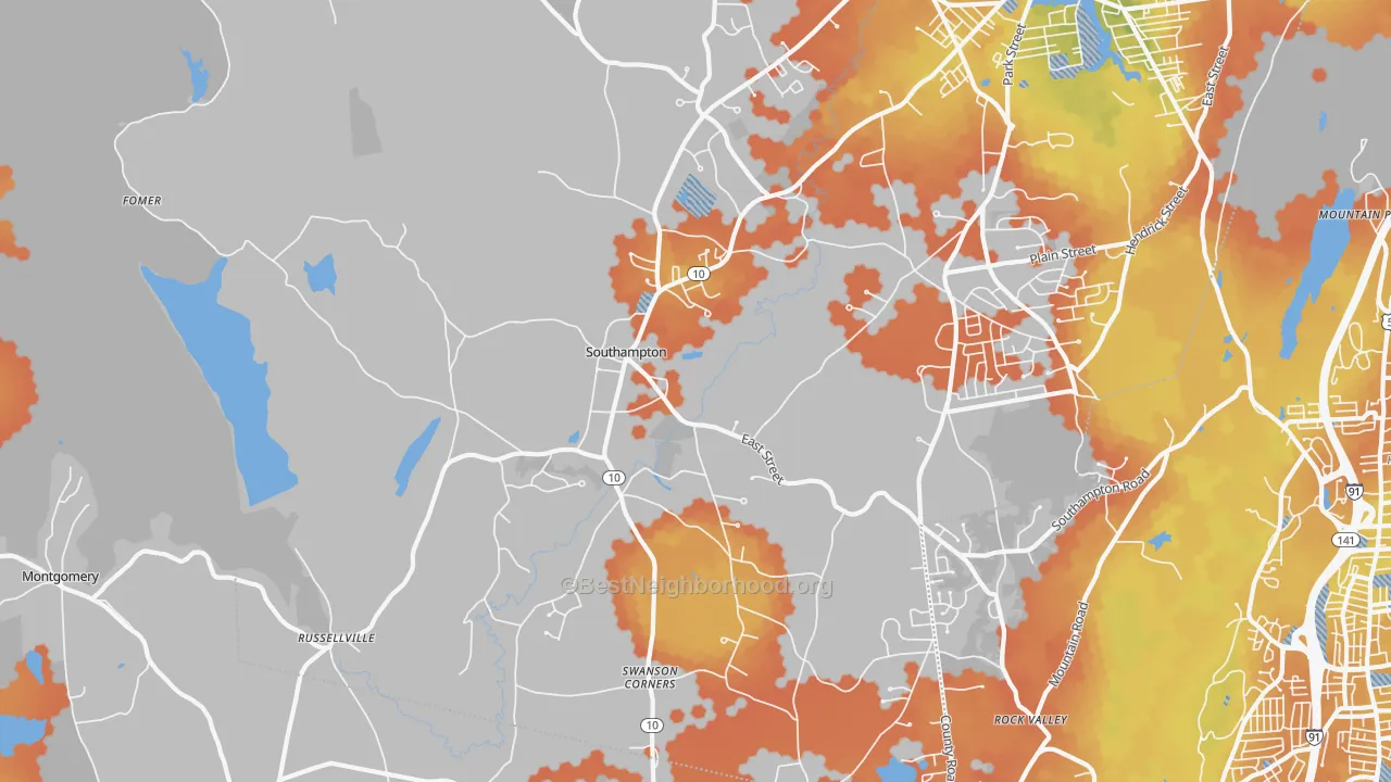 Bike Grade map of Southampton, MA