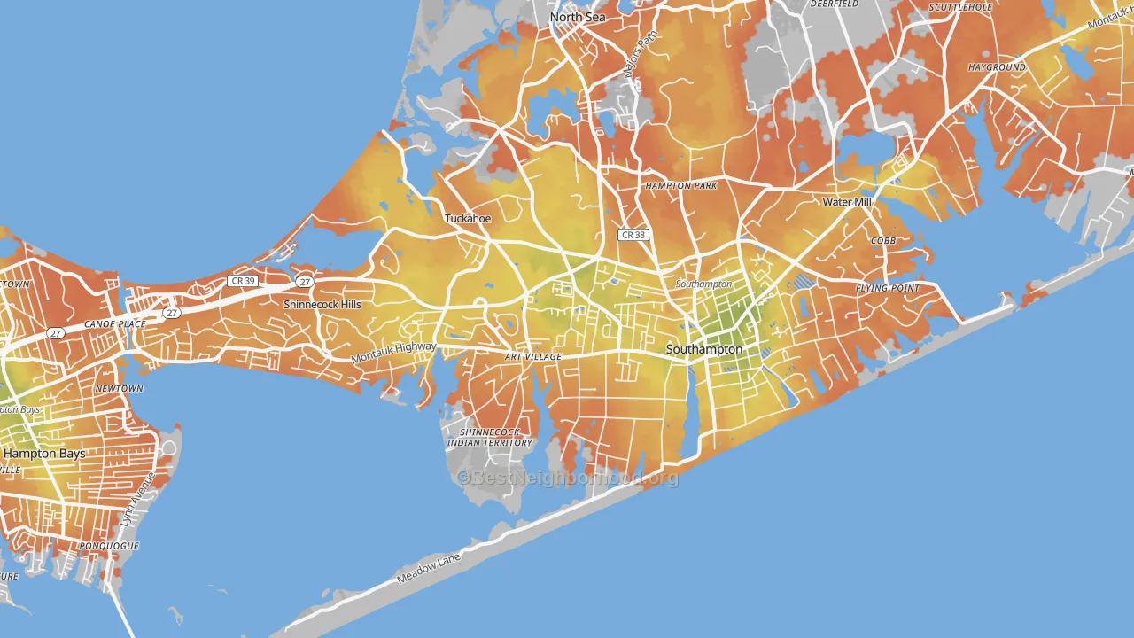 Bike Grade map of Southampton, NY