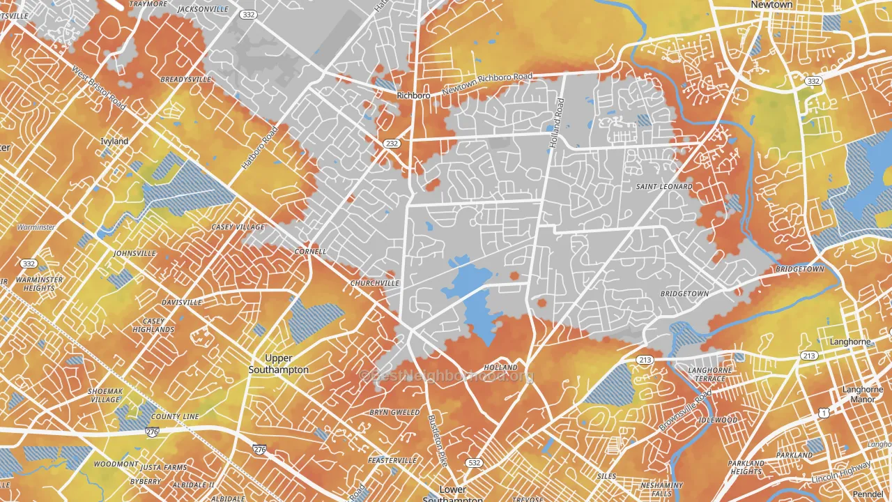 Bike Grade map of Southampton, PA