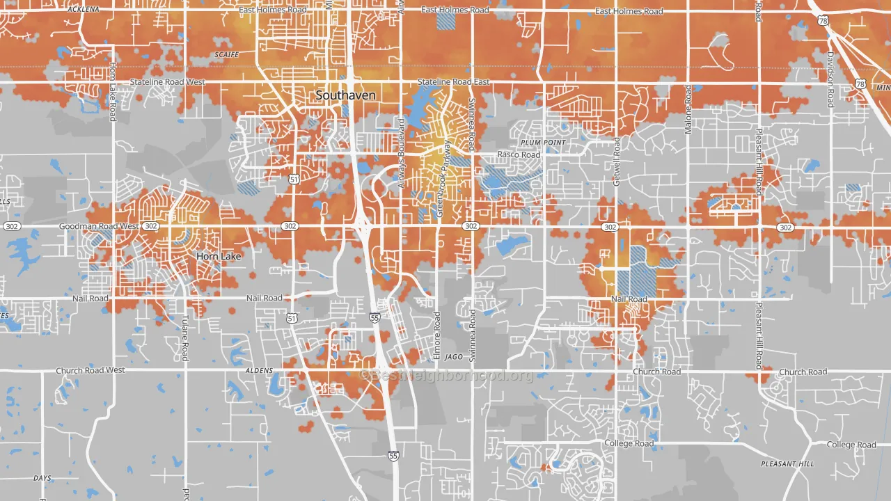 Bike Grade map of Southaven, MS