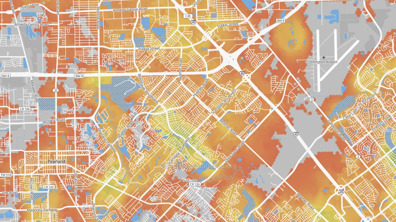 Bike Grade map of Southbelt Ellington, Houston, TX