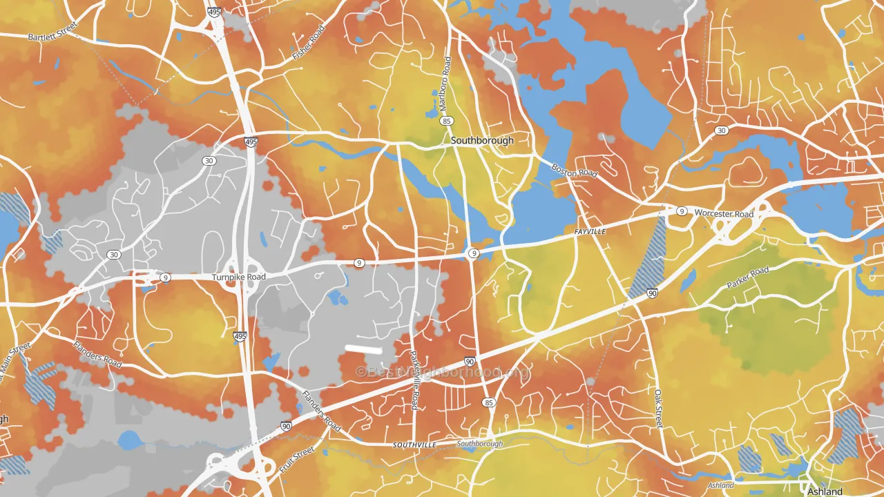 Bike Grade map of Southborough, MA