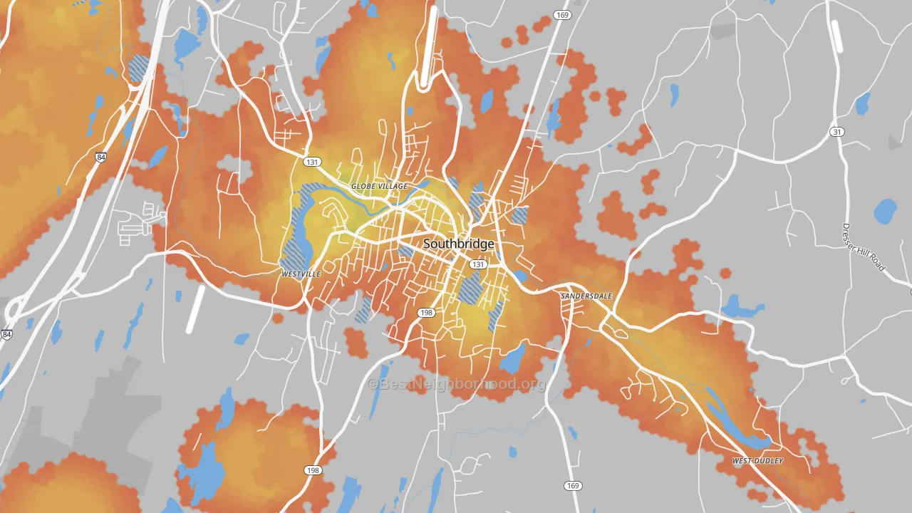 Bike Grade map of Southbridge Town, MA