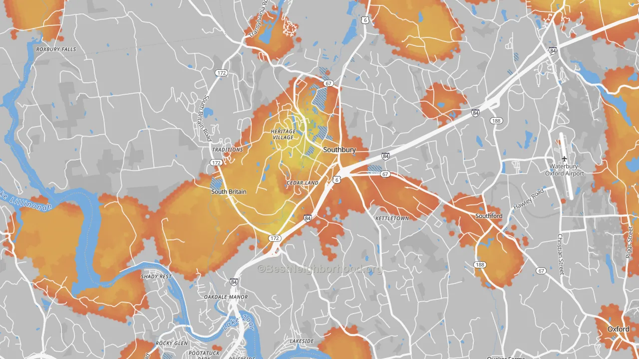 Bike Grade map of Southbury, CT