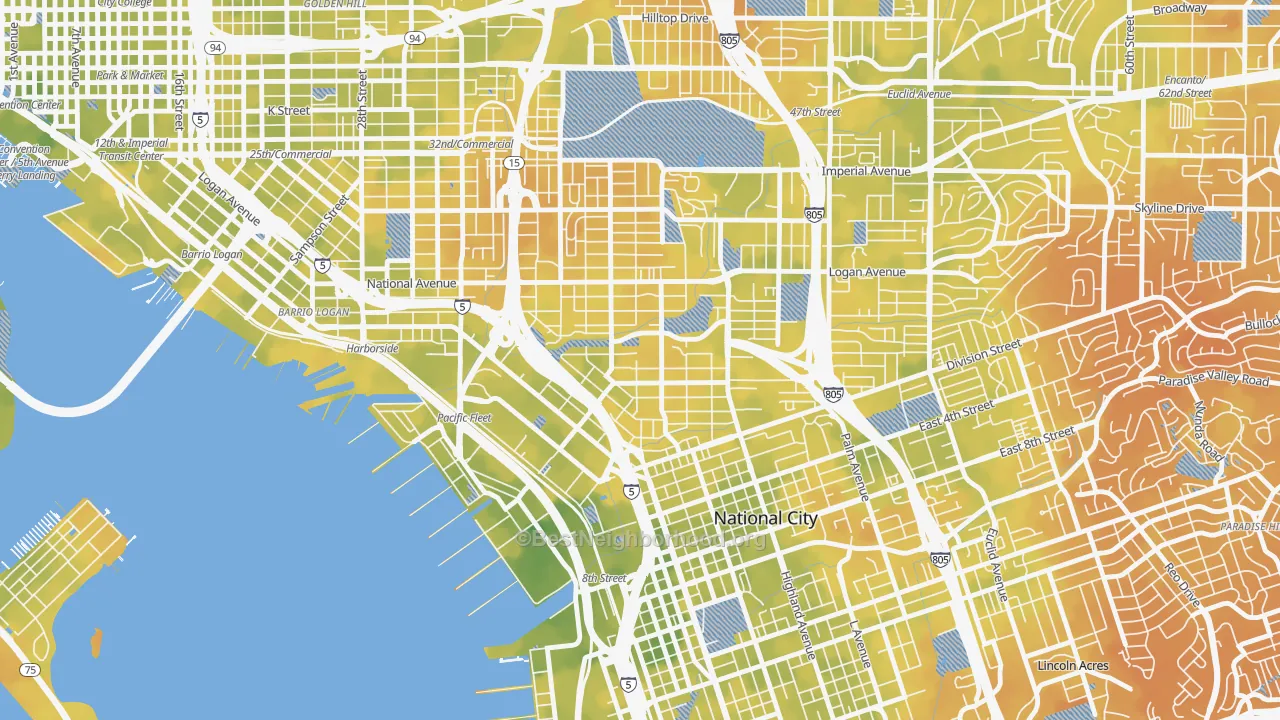 Bike Grade map of Southcrest, San Diego, CA