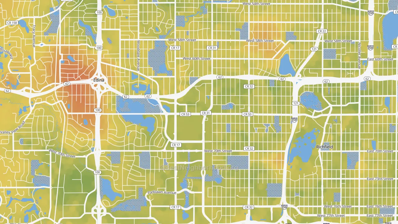 Bike Grade map of Southdale, Edina, MN