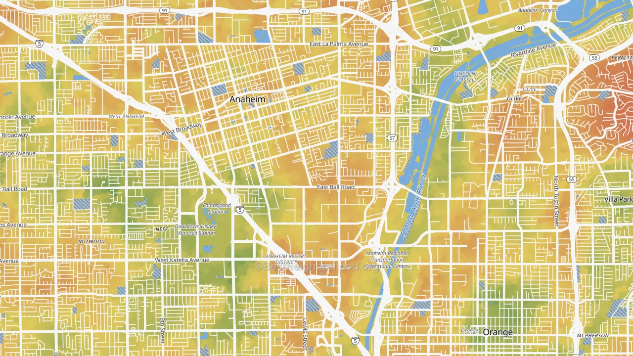 Bike Grade map of Southeast, Anaheim, CA