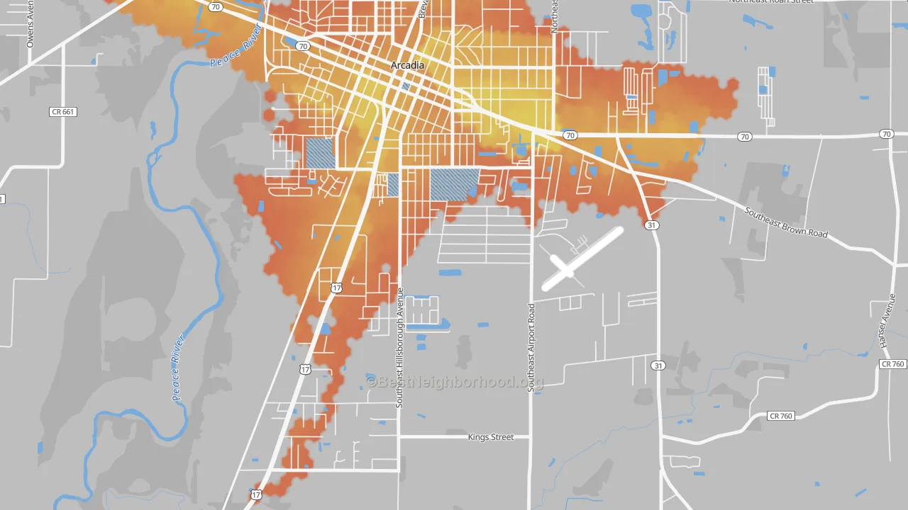 Bike Grade map of Southeast Arcadia, FL