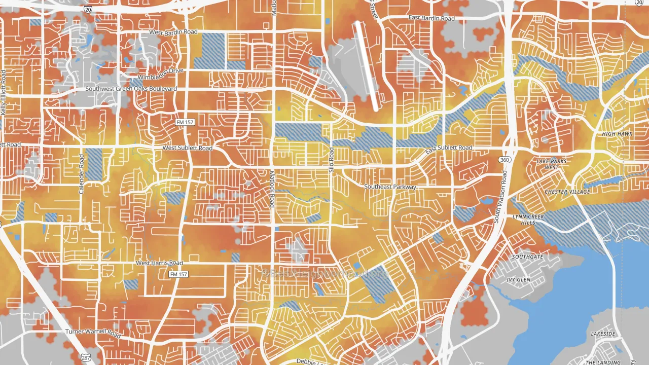 Bike Grade map of Southeast Arlington, Arlington, TX