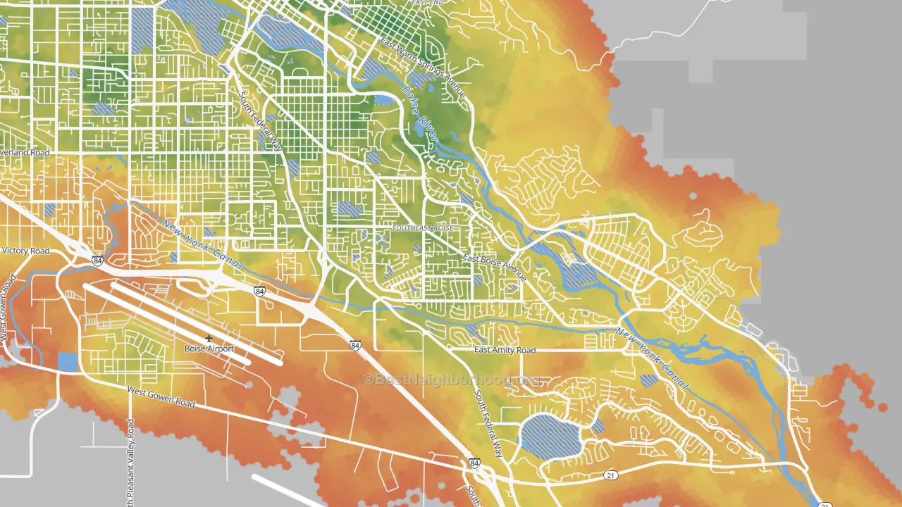 Bike Grade map of Southeast Boise, Boise, ID