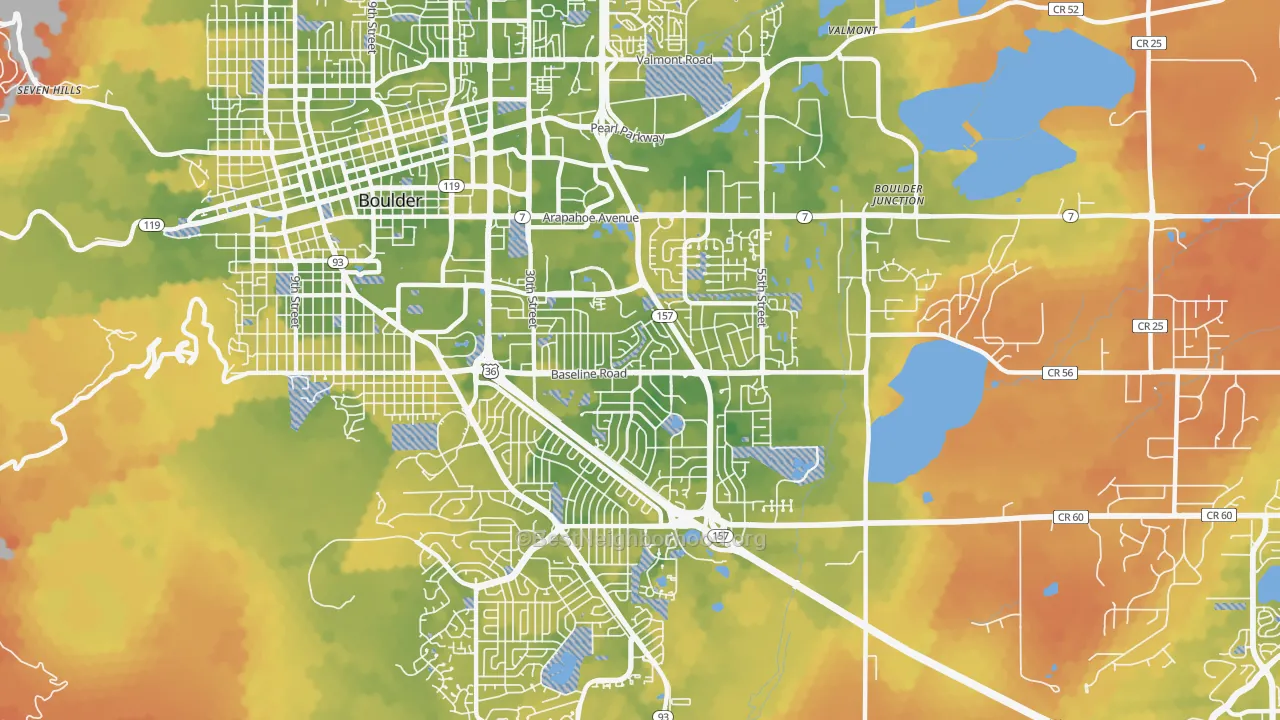 Bike Grade map of Southeast Boulder, Boulder, CO
