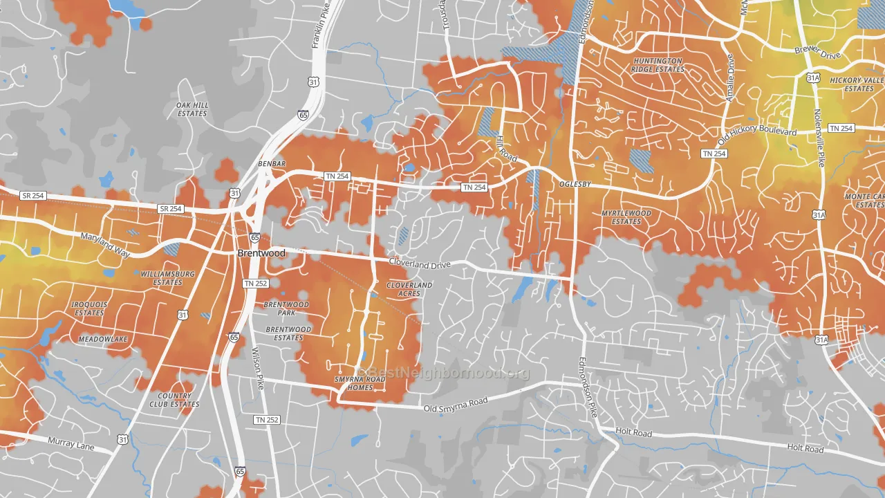 Bike Grade map of Southeast, Brentwood, TN