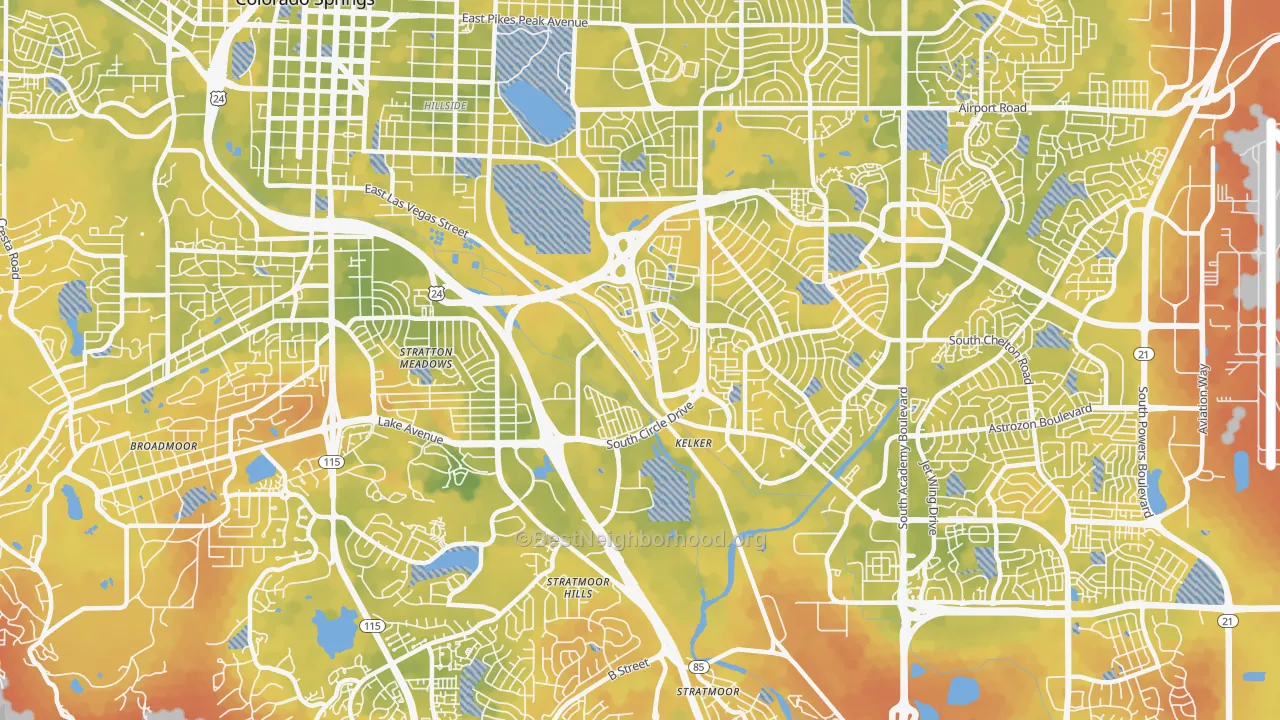 Bike Grade map of Southeast Colorado Springs, Colorado Springs, CO