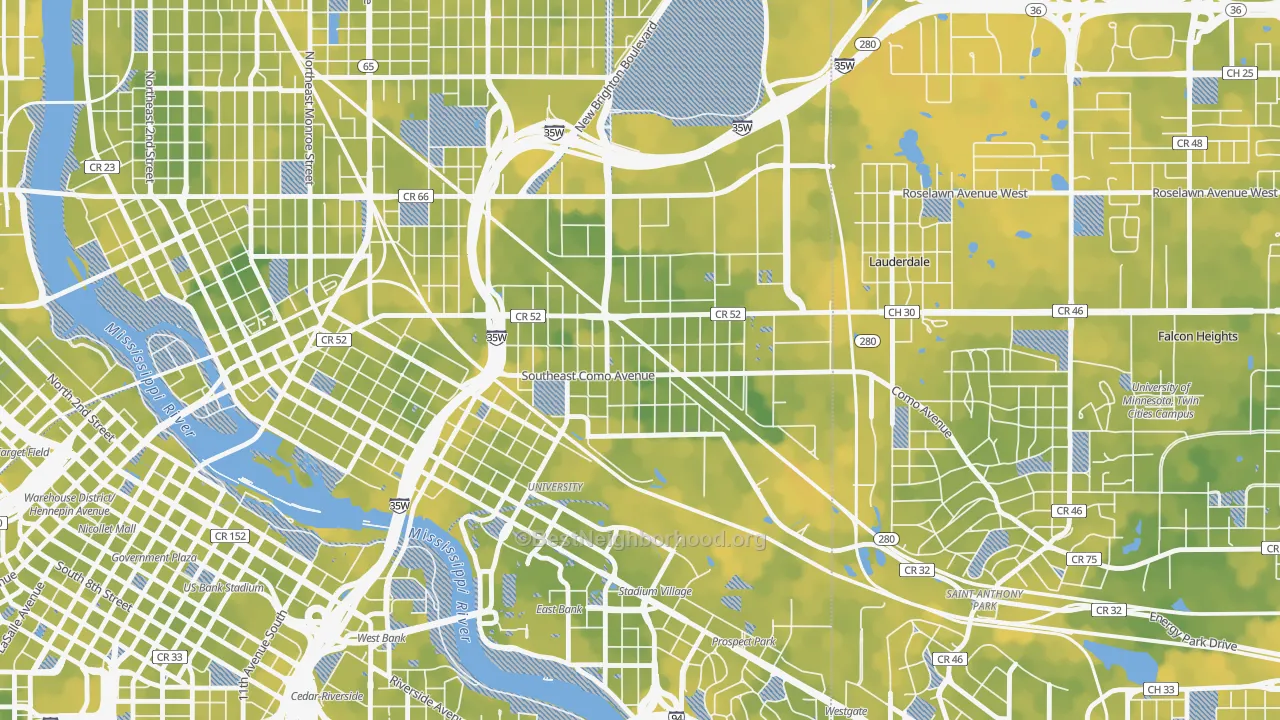 Bike Grade map of Southeast Como, Minneapolis, MN