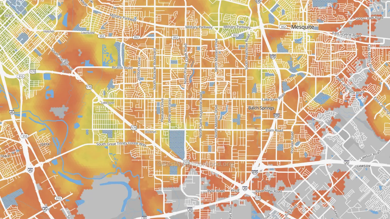 Bike Grade map of Southeast Dallas, Dallas, TX