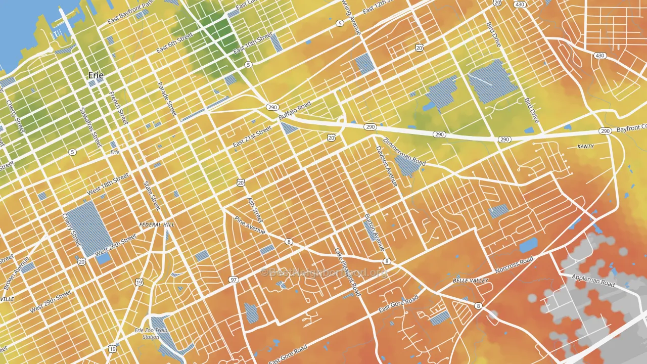 Bike Grade map of Southeast Erie, Erie, PA