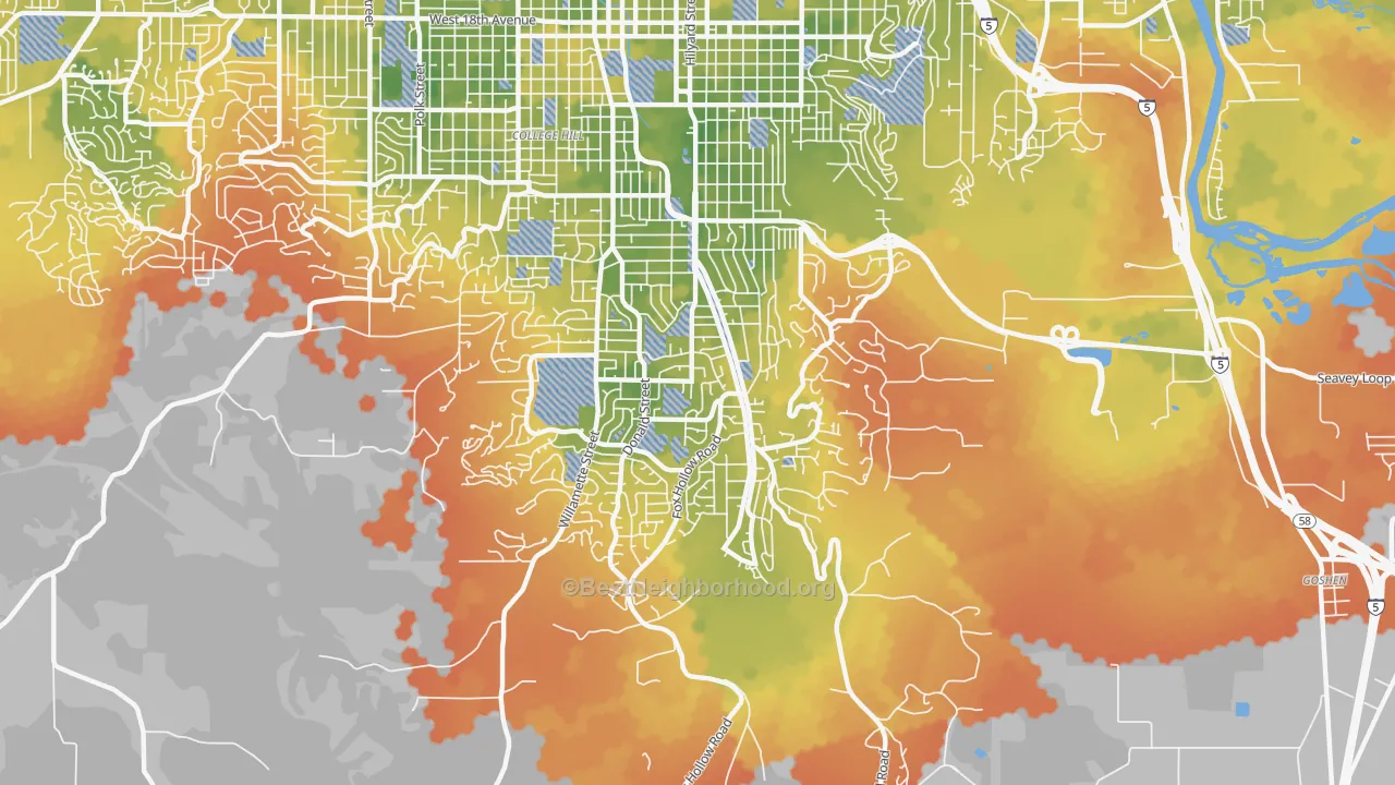 Bike Grade map of Southeast, Eugene, OR