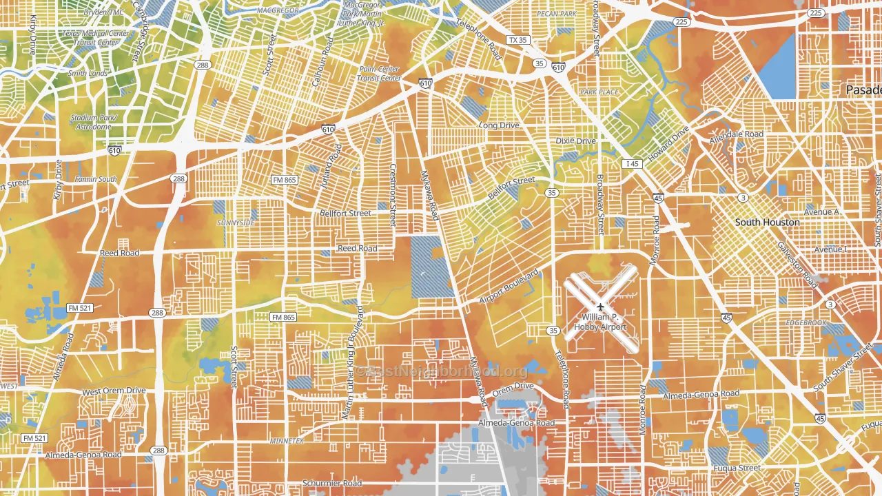 Bike Grade map of Southeast, Houston, TX