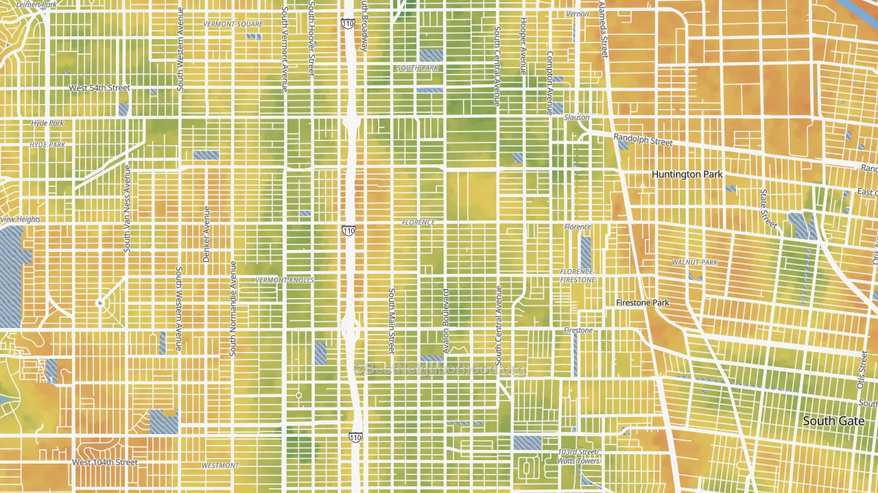 Bike Grade map of Southeast Los Angeles, Los Angeles, CA