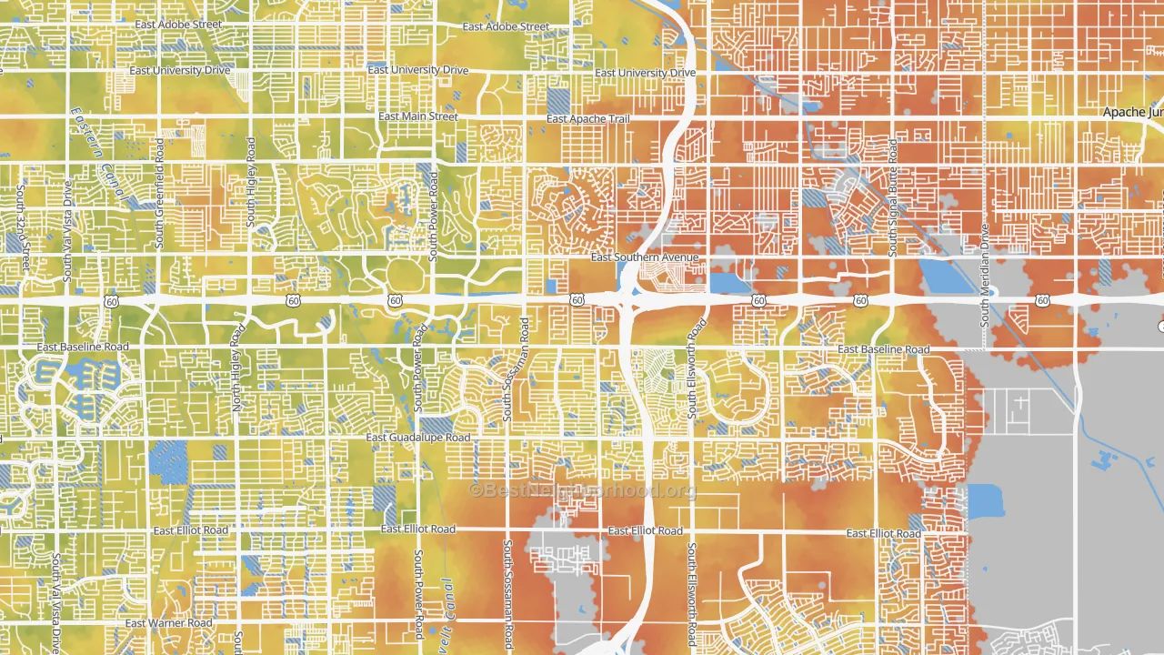 Bike Grade map of Southeast Mesa, Mesa, AZ