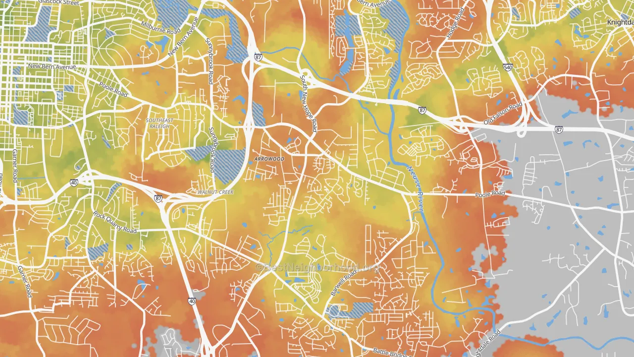 Bike Grade map of Southeast, Raleigh, NC