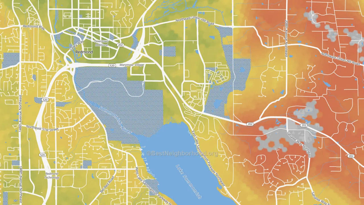 Bike Grade map of Southeast Redmond, Redmond, WA