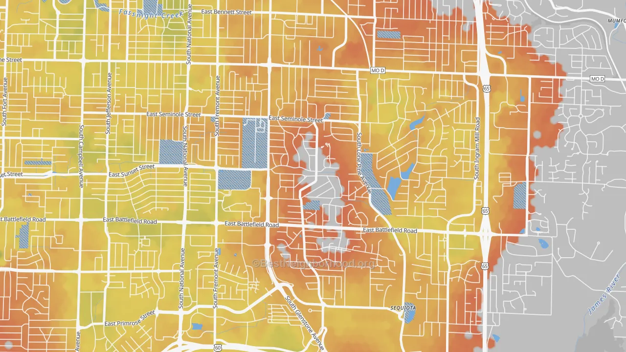 Bike Grade map of Southeast Springfield, Springfield, MO